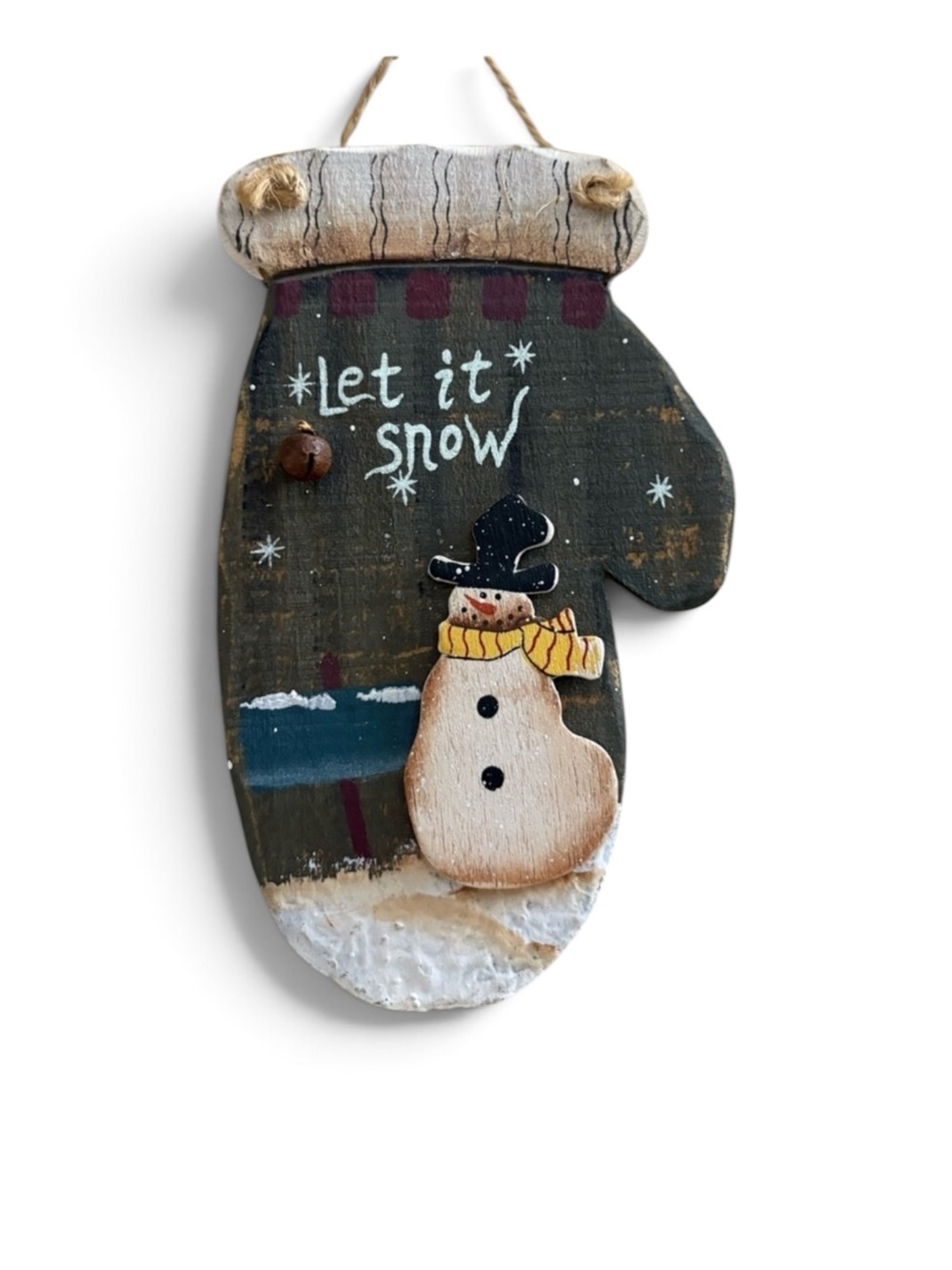 🎄Festive Snowman Mitt Wooden Hand Painted Christmas Ornament